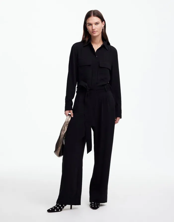 Women TieWaist StraightLeg Jumpsuit True Black Madewell Dresses