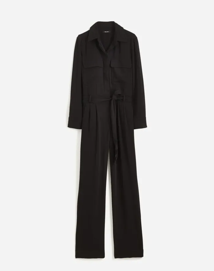 Women TieWaist StraightLeg Jumpsuit True Black Madewell Dresses