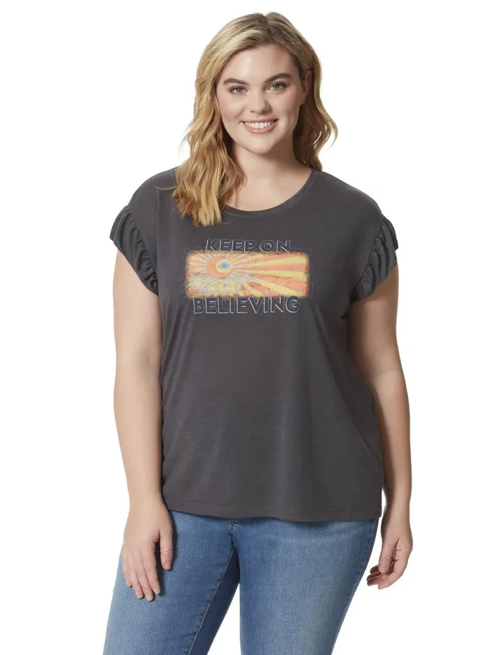 Women Tops Jessica Simpson Sawyer Tee In Believing Charcoal Women Tops Jessica Simpson Sawyer Tee In Believing Charcoal
