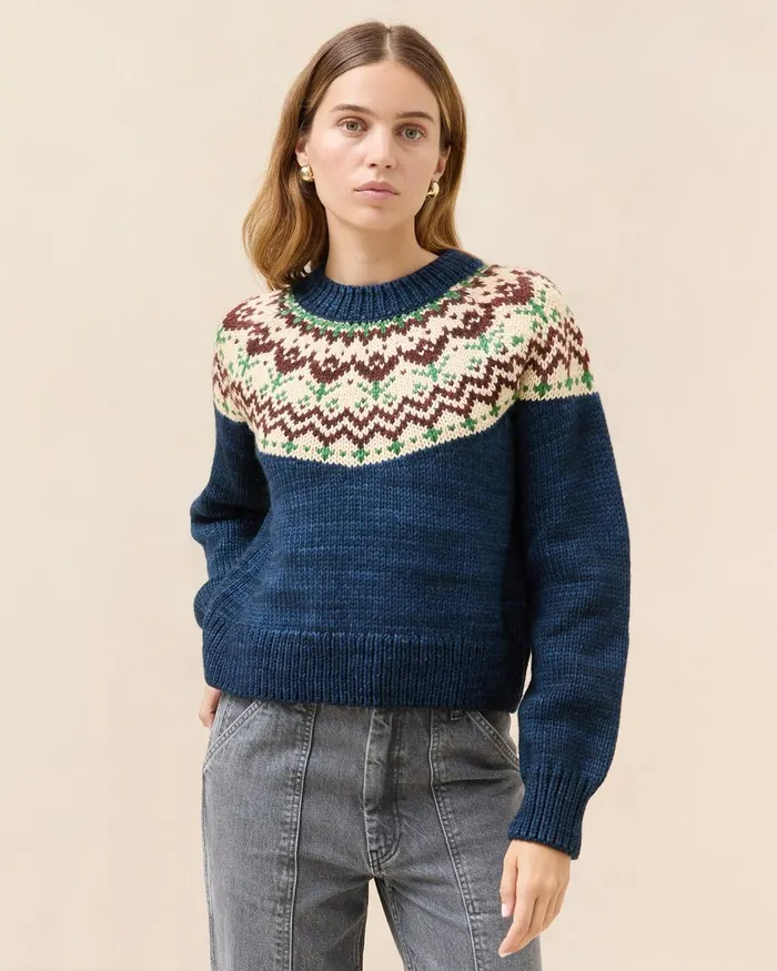 Women Tops Loeffler Randall Ian Navy Tulip Fairisle Sweater