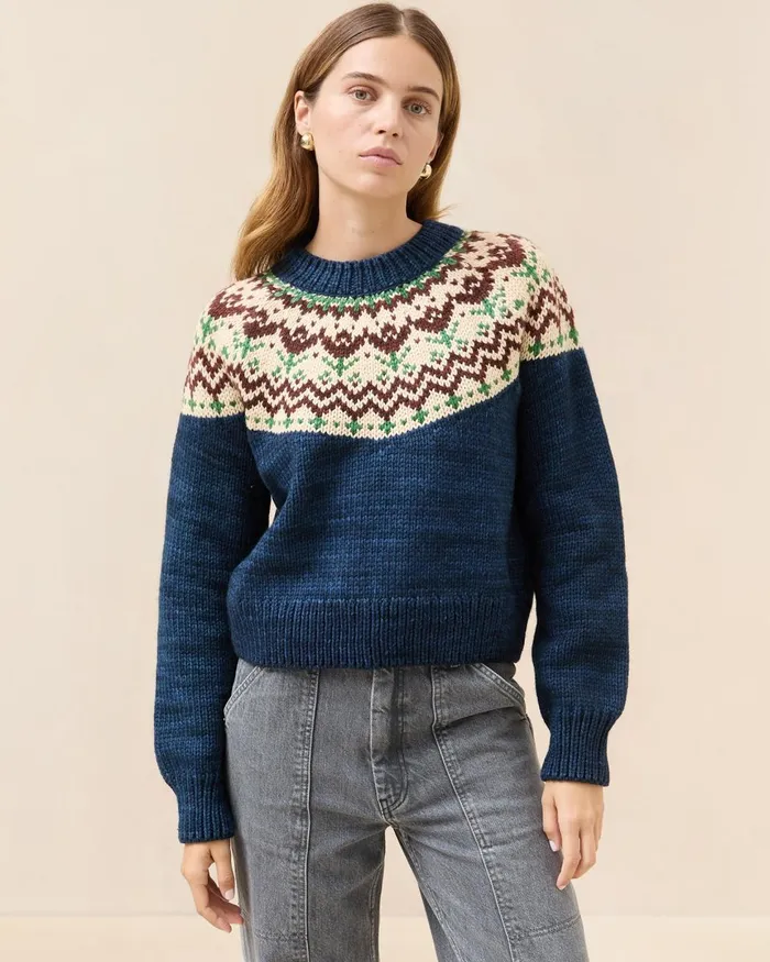 Women Tops Loeffler Randall Ian Navy Tulip Fairisle Sweater Women Tops Loeffler Randall Ian Navy Tulip Fairisle Sweater