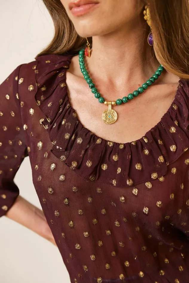 Women Tops RIXO Alora Chocolate Lurex Spot Women Tops RIXO Alora Chocolate Lurex Spot