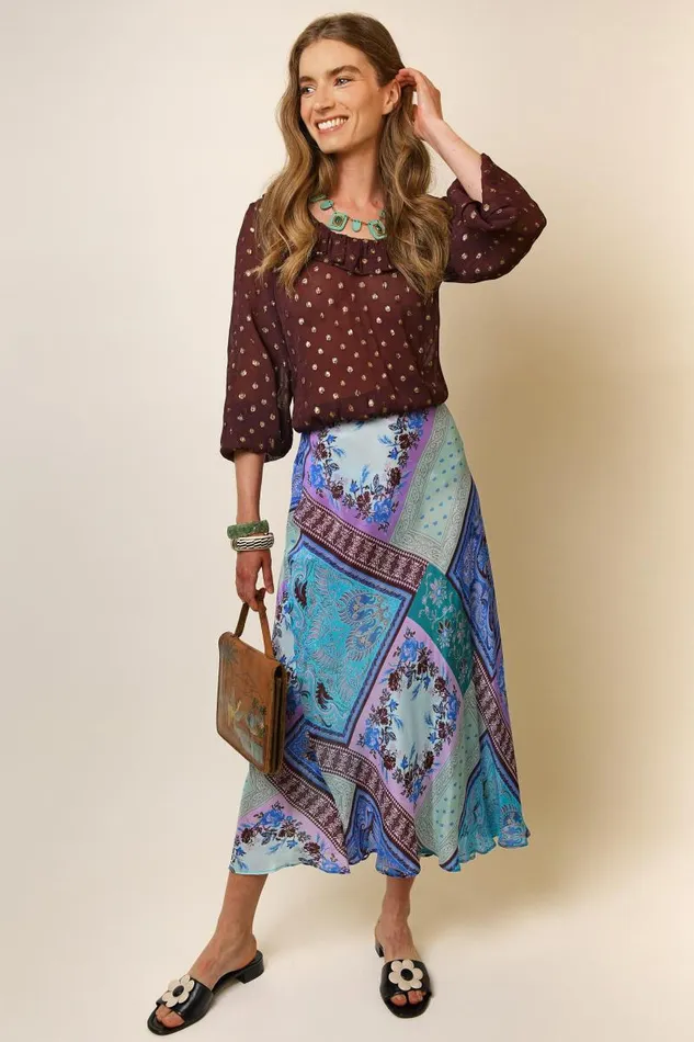 Women Tops RIXO Alora Chocolate Lurex Spot Women Tops RIXO Alora Chocolate Lurex Spot