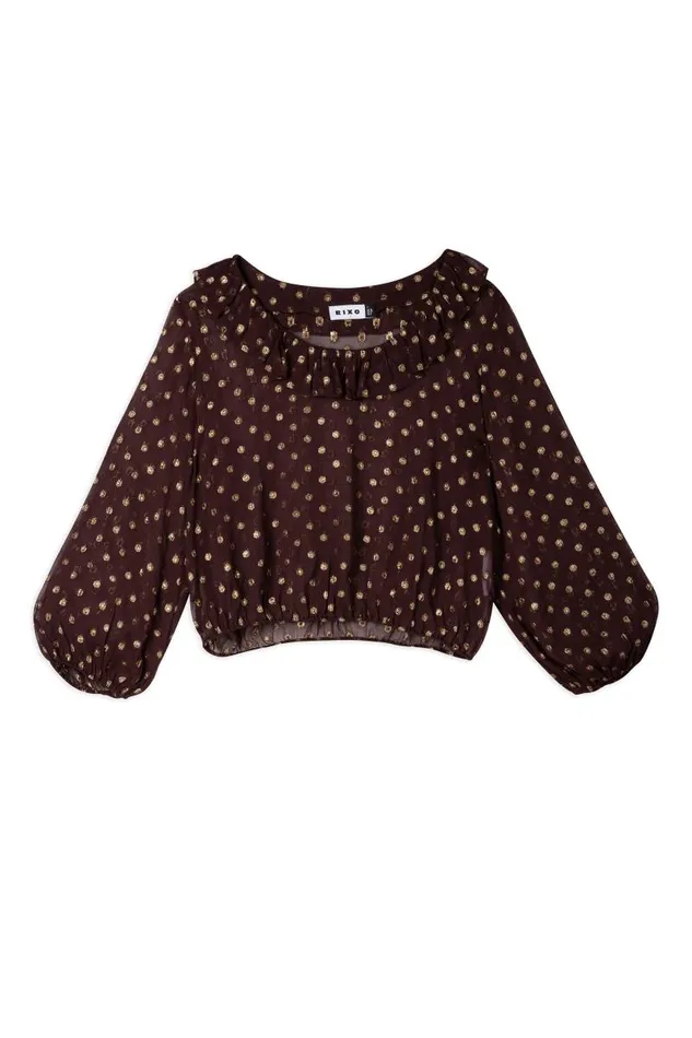 Women Tops RIXO Alora Chocolate Lurex Spot Women Tops RIXO Alora Chocolate Lurex Spot