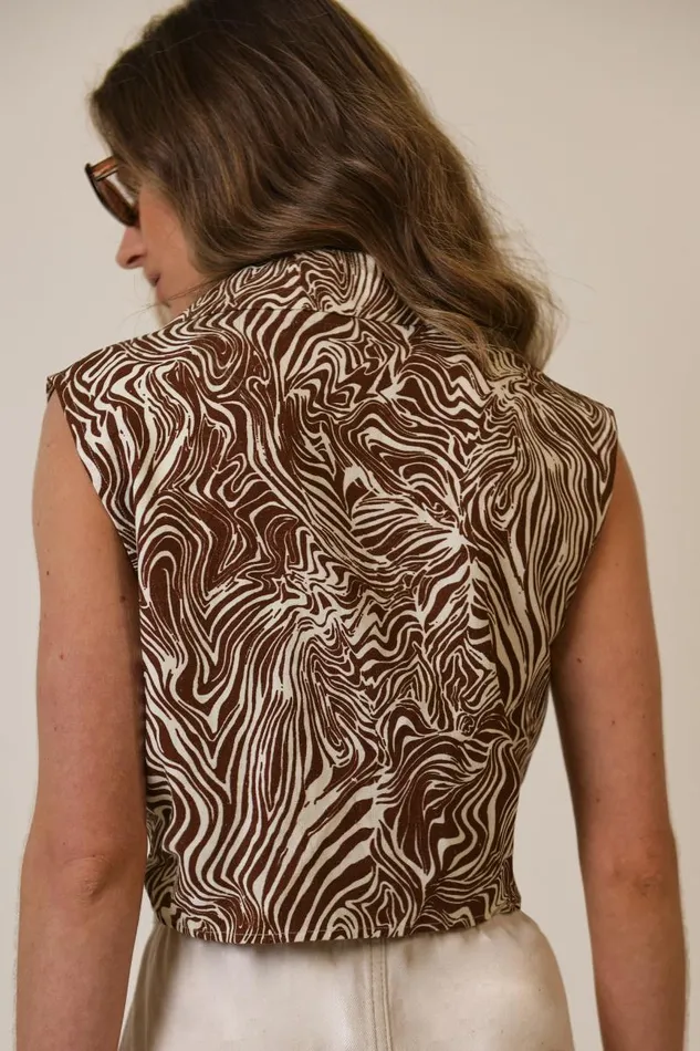 Women Tops RIXO Antigua Brown Marble Zebra Women Tops RIXO Antigua Brown Marble Zebra