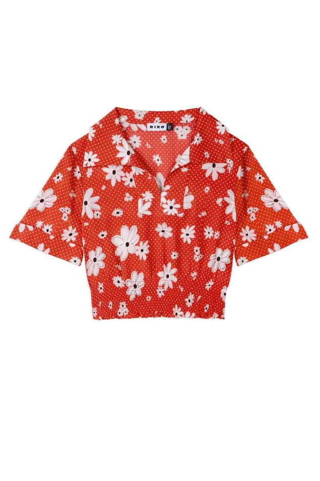 Women Tops RIXO Bina Red Polka Dot Daisy Women Tops RIXO Bina Red Polka Dot Daisy