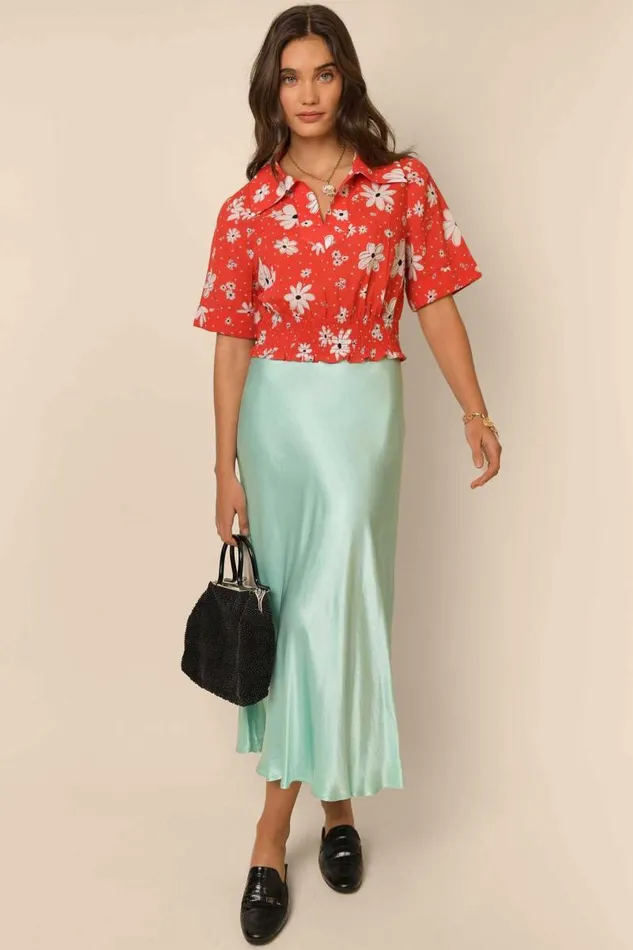 Women Tops RIXO Bina Red Polka Dot Daisy Women Tops RIXO Bina Red Polka Dot Daisy