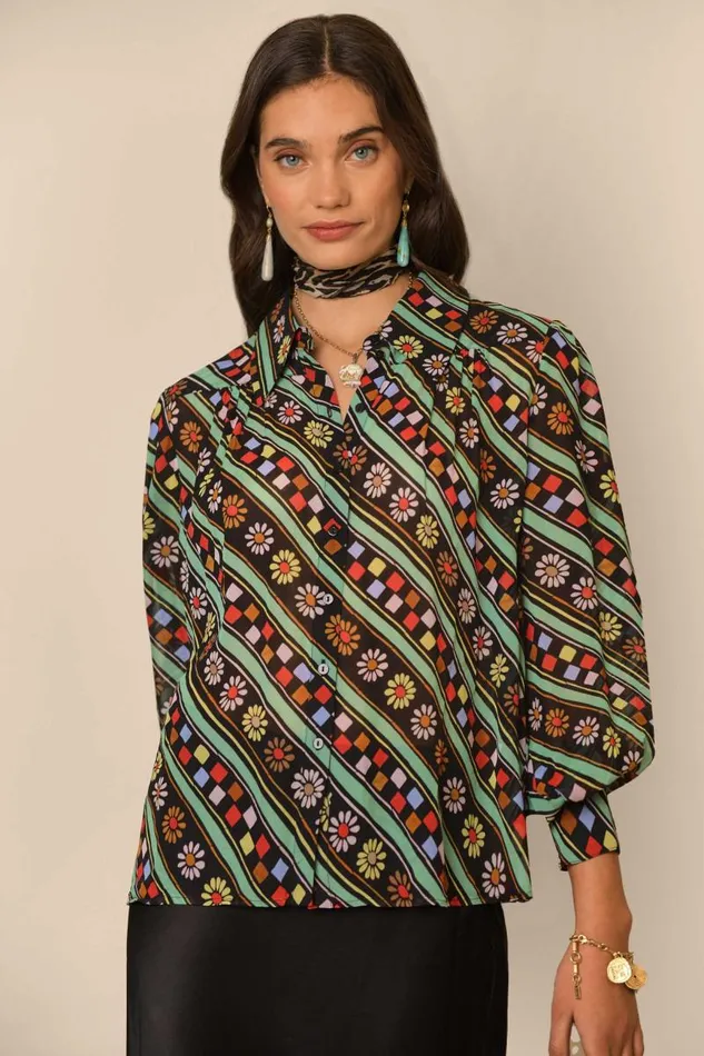 Women Tops RIXO Blake Black Retro Stripe