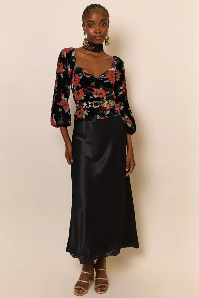 Women Tops RIXO Bridgette Black Poppy Burnout Women Tops RIXO Bridgette Black Poppy Burnout