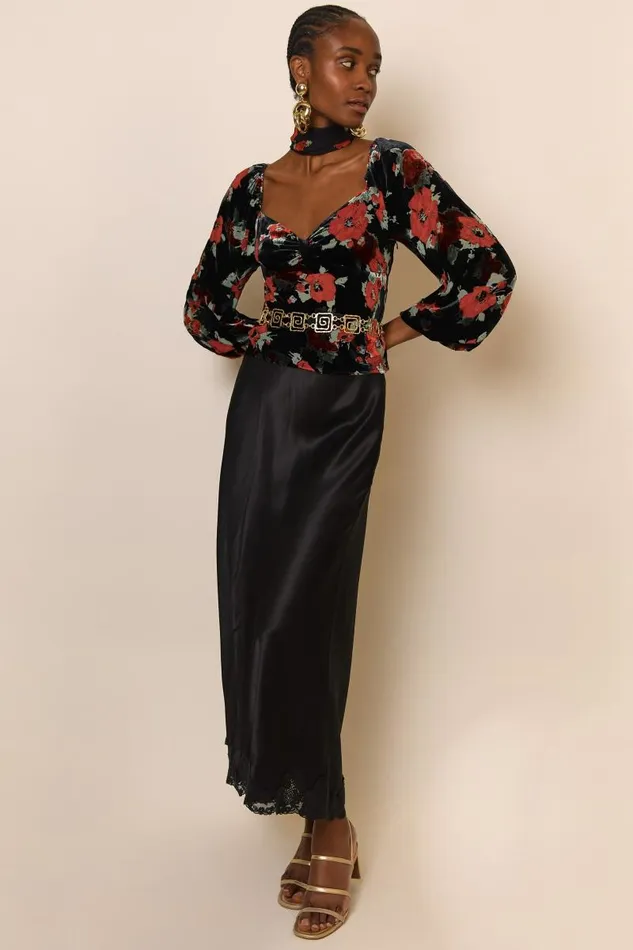 Women Tops RIXO Bridgette Black Poppy Burnout Women Tops RIXO Bridgette Black Poppy Burnout