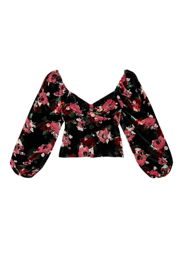 Women Tops RIXO Bridgette Black Poppy Burnout Women Tops RIXO Bridgette Black Poppy Burnout