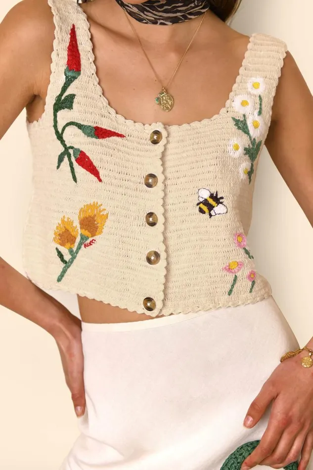 Women Tops RIXO Luma Chili Embroidery Cream