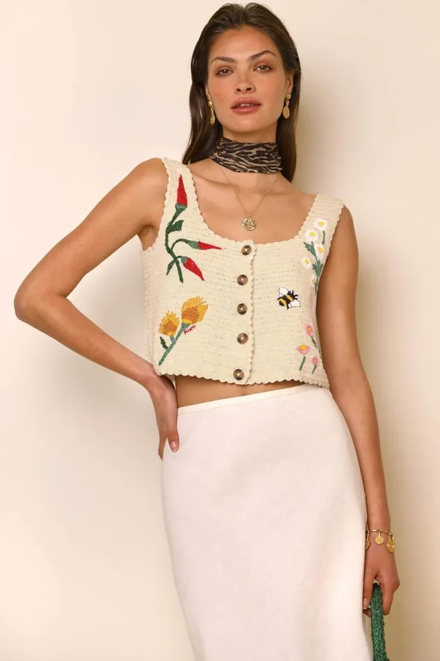 Women Tops RIXO Luma Chili Embroidery Cream Women Tops RIXO Luma Chili Embroidery Cream