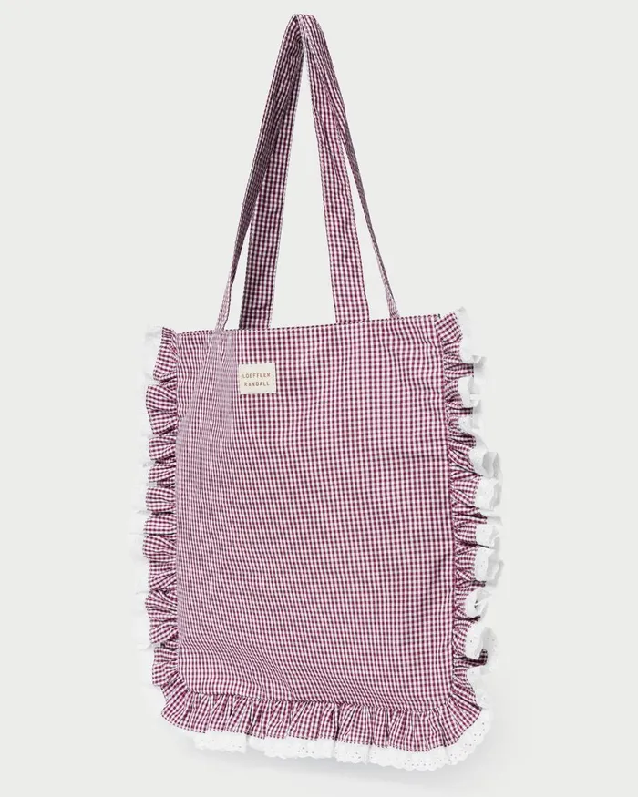Women Totes Loeffler Randall Justine Maroon Ruffle Tote Women Totes Loeffler Randall Justine Maroon Ruffle Tote