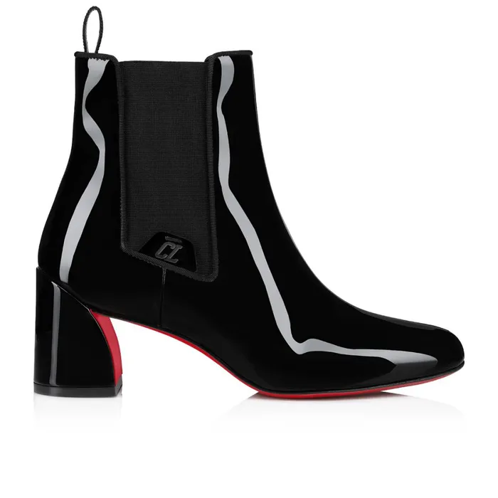 Women Turelastic 55 Mm Low Boots 8211 Soft Patent Calf Leather 8211 Black Black Christian Louboutin Ankle Boots