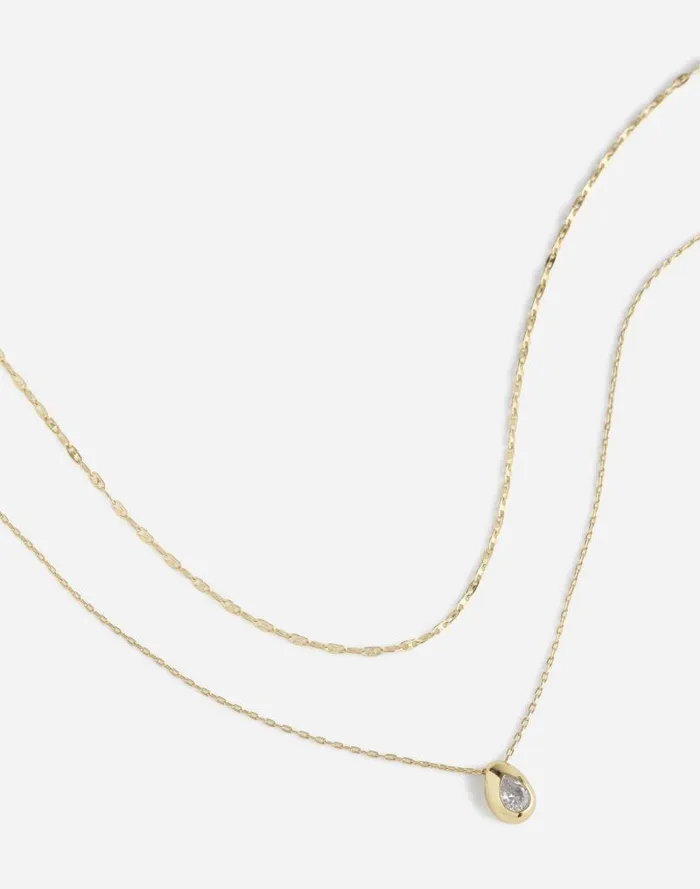 Women TwoPack Pear Crystal Pendant Necklace Set Pale Gold Madewell Jewelry