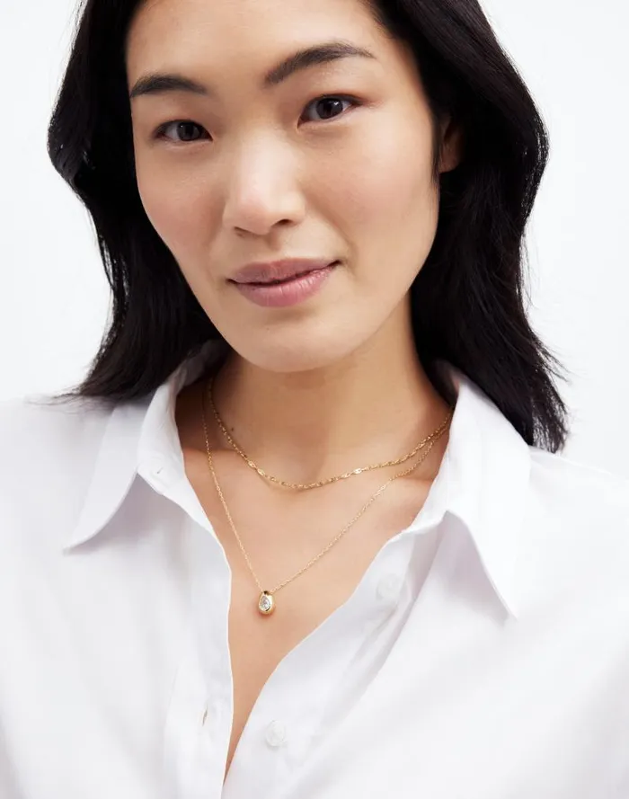 Women TwoPack Pear Crystal Pendant Necklace Set Pale Gold Madewell Jewelry