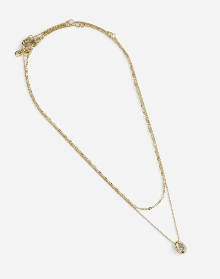 Women TwoPack Pear Crystal Pendant Necklace Set Pale Gold Madewell Jewelry
