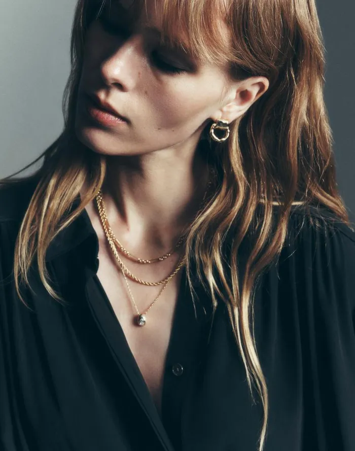Women TwoPack Pear Crystal Pendant Necklace Set Pale Gold Madewell Jewelry