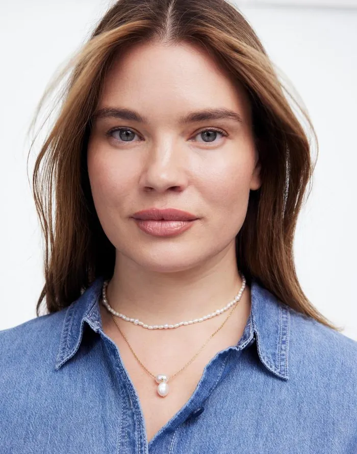 Women TwoPack Pearl Crystal Necklace Set Vintage Gold Madewell Jewelry