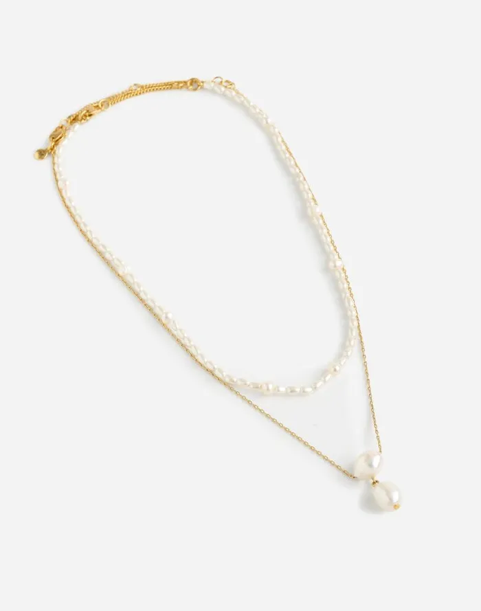 Women TwoPack Pearl Crystal Necklace Set Vintage Gold Madewell Jewelry