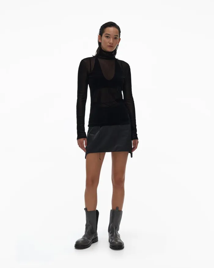 Women Velvet Tulle Top Basalt Black Helmut Lang Tops