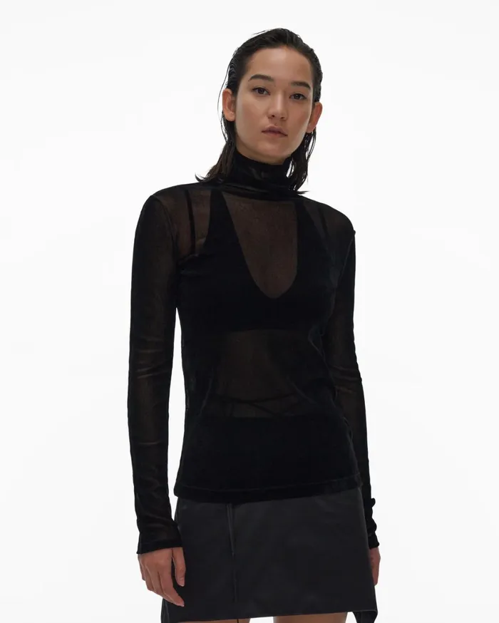 Women Velvet Tulle Top Basalt Black Helmut Lang Tops