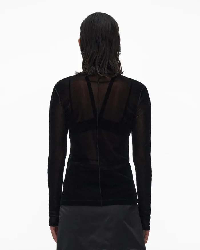 Women Velvet Tulle Top Basalt Black Helmut Lang Tops