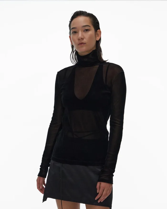 Women Velvet Tulle Top Basalt Black Helmut Lang Tops