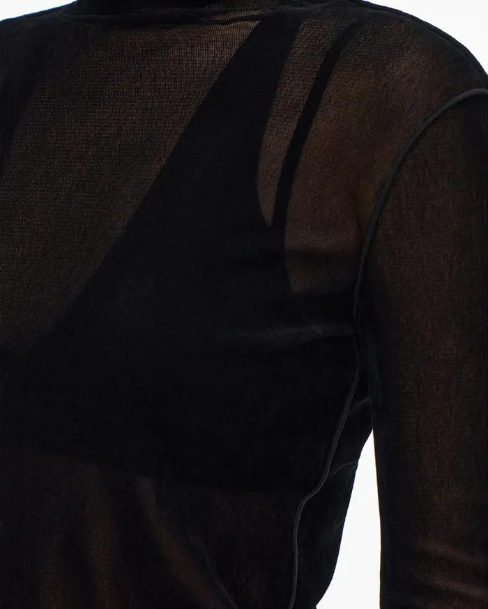 Women Velvet Tulle Top Basalt Black Helmut Lang Tops