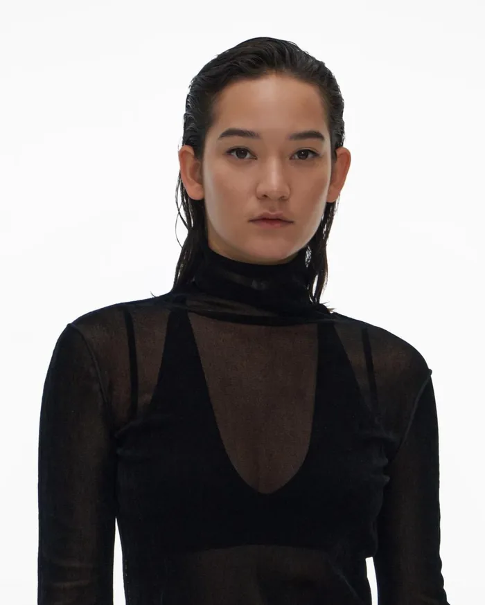 Women Velvet Tulle Top Basalt Black Helmut Lang Tops
