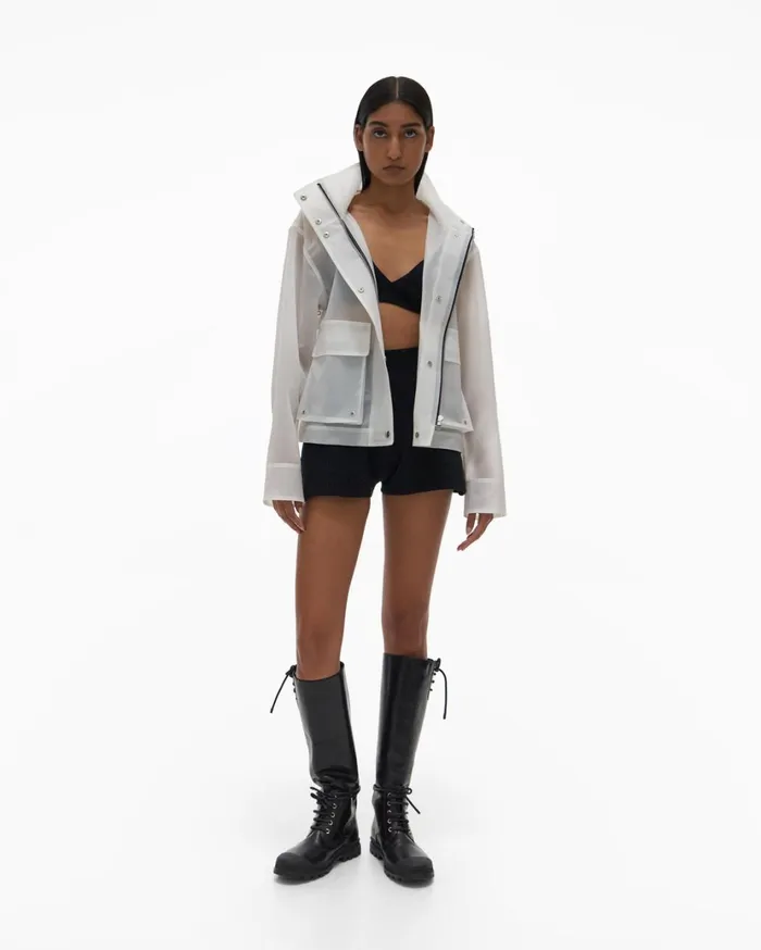 Women Vinyl Rain Jacket Powdered Ecru Helmut Lang Outerwear