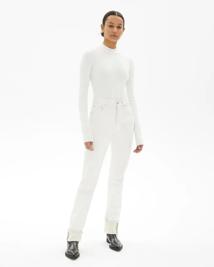 Women Viscose Stretch Bodysuit Ecru Helmut Lang Sweaters