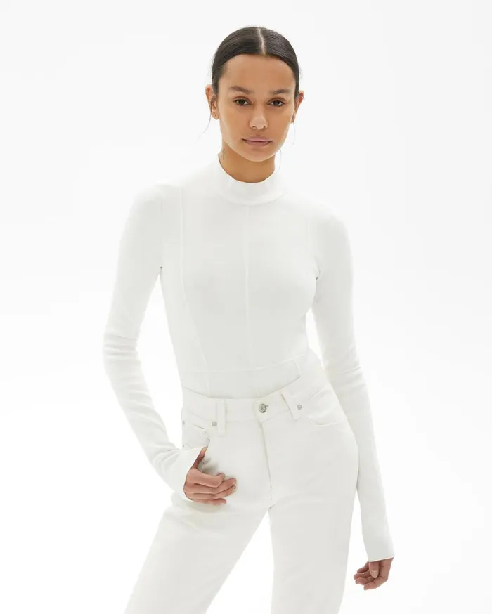 Women Viscose Stretch Bodysuit Ecru Helmut Lang Sweaters