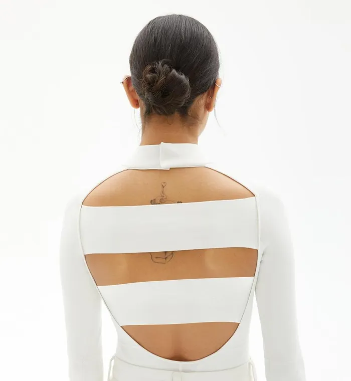Women Viscose Stretch Bodysuit Ecru Helmut Lang Sweaters