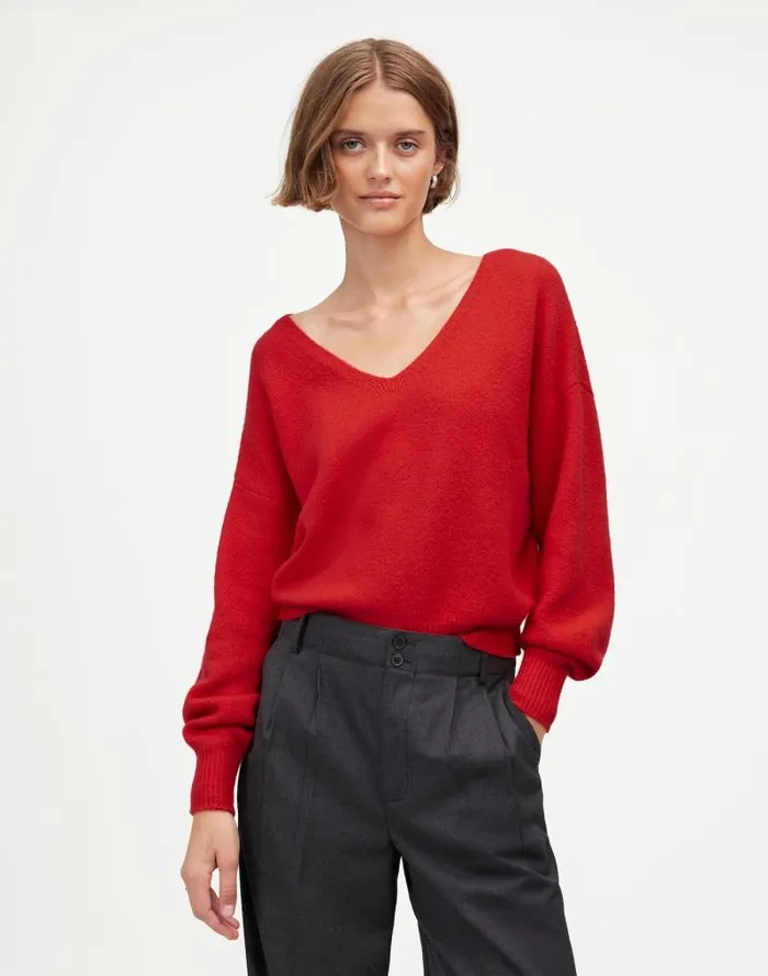 Women Wedged VNeck Sweater Bright Cherry Madewell Sweaters
