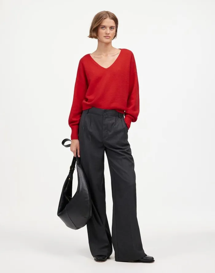 Women Wedged VNeck Sweater Bright Cherry Madewell Sweaters