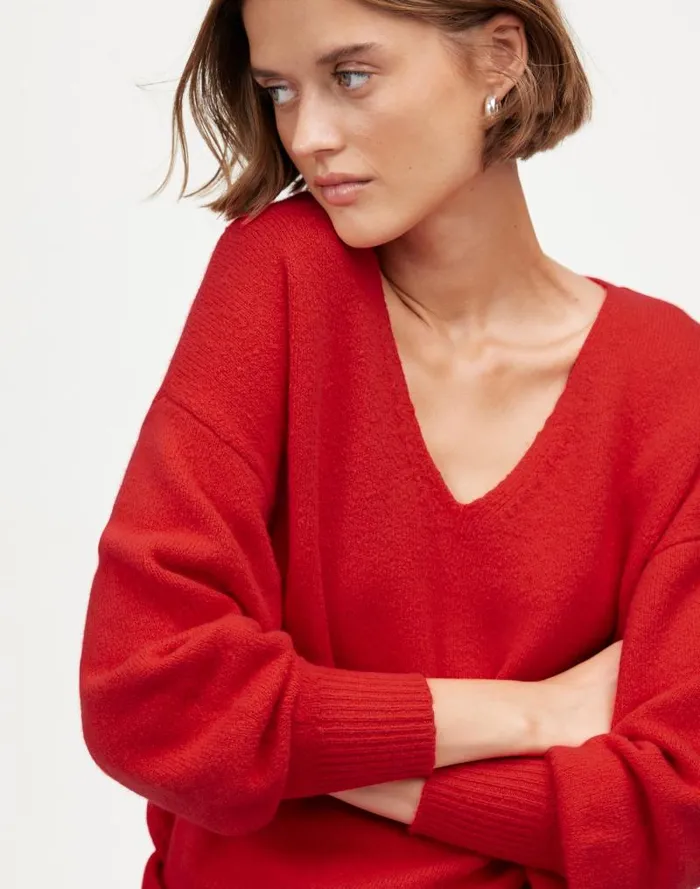 Women Wedged VNeck Sweater Bright Cherry Madewell Sweaters