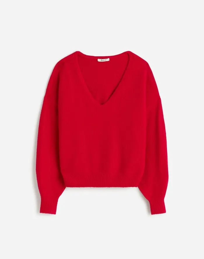 Women Wedged VNeck Sweater Bright Cherry Madewell Sweaters