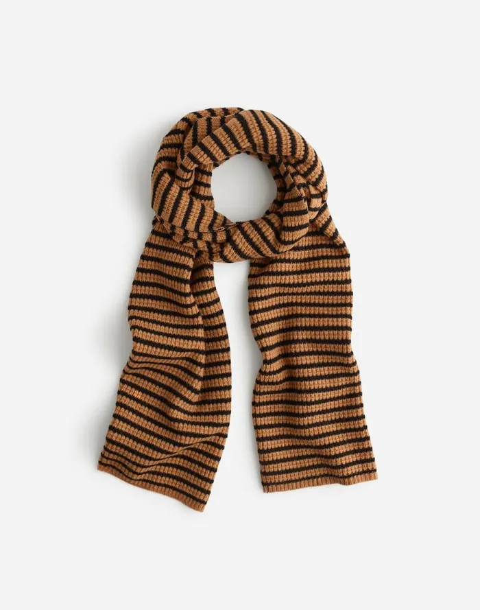 Women Wool WaffleKnit Scarf In Stripe Hthr Caramel Stripe Madewell Scarves