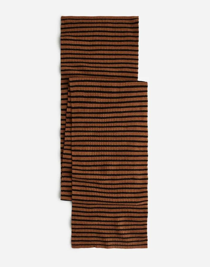 Women Wool WaffleKnit Scarf In Stripe Hthr Caramel Stripe Madewell Scarves