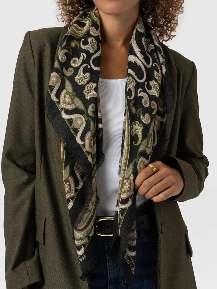 Wren Paisley Scarf 8211 BlackGreen Blackgreen Women Saint And Sofia Scarves and Hats